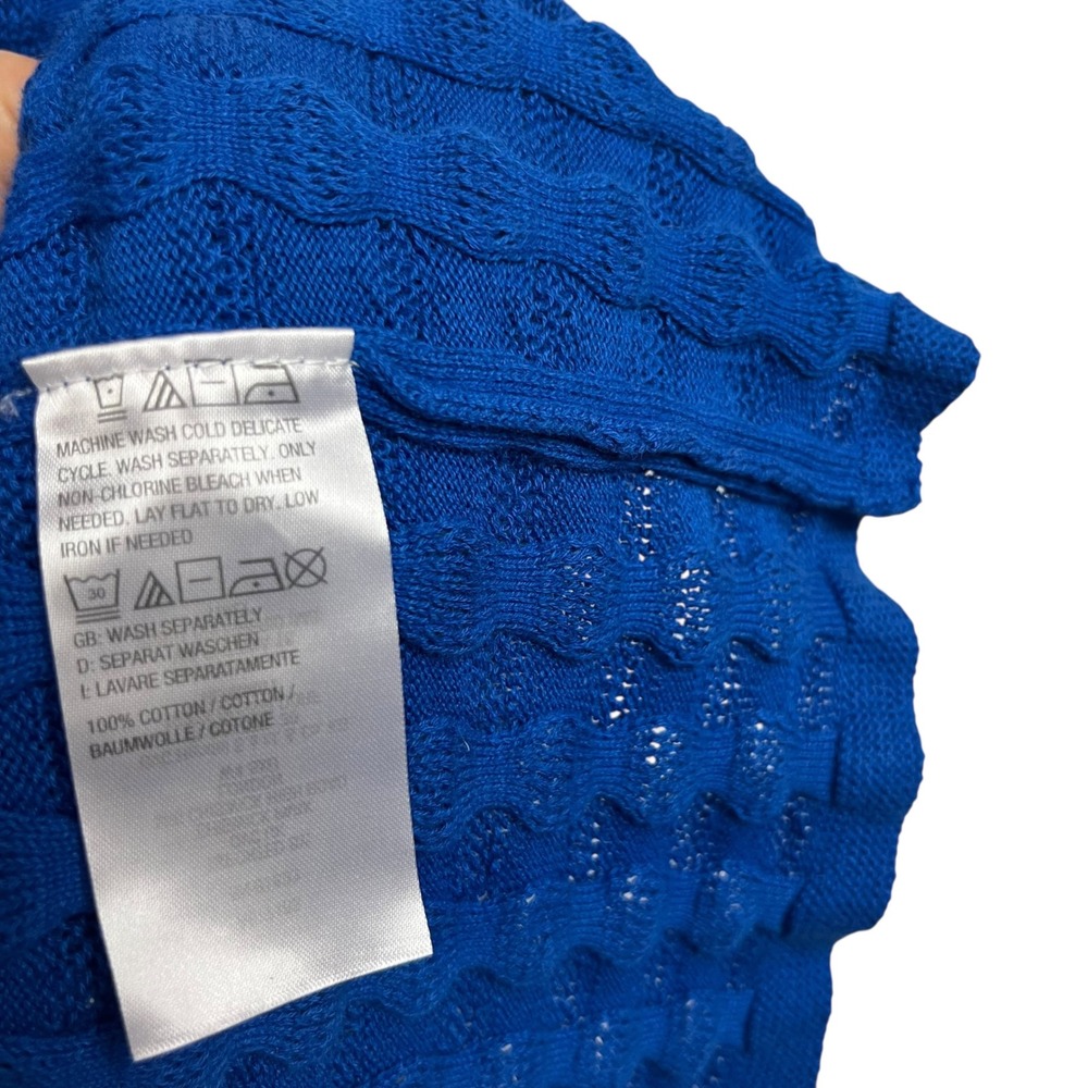 Susan Graver NWOT Royal Blue Textured Waffle Knit Poncho Cardigan XL/1X Cotton - Picture 4 of 6